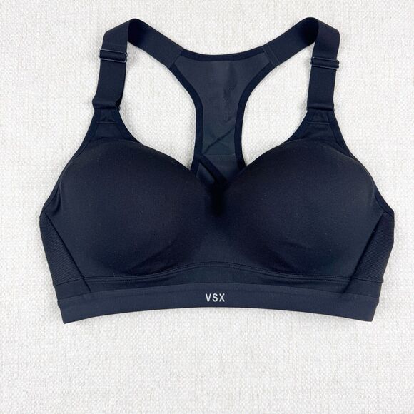 Victoria's Secret VSX Sports Bra Size 36C Mesh Black Racerback Padded Athletic - Picture 1 of 15